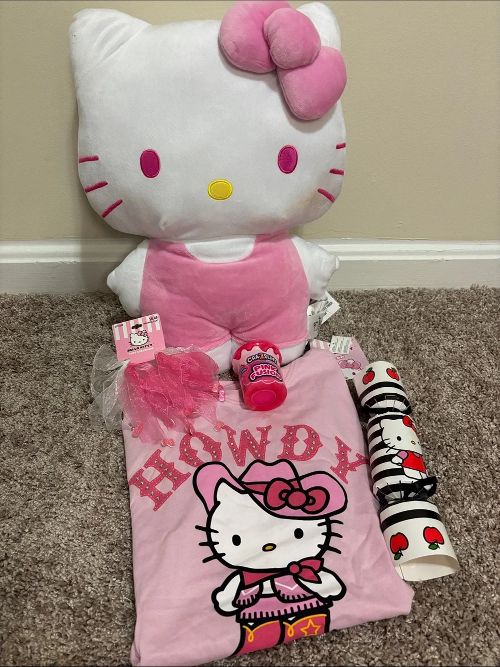 Hello Kitty Plush Party Set includes plush t-shirt socks slime and scrunchie